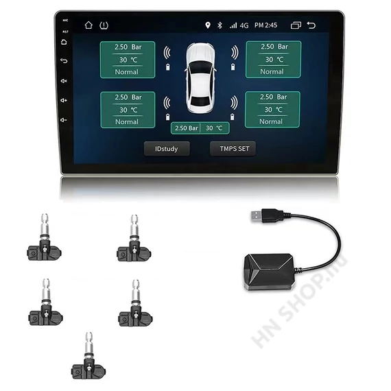 USB-s TPMS rendszer Androidhoz – 5 kerék, belső szenzor, Honda Accord és Toyota Corolla kompatibilis