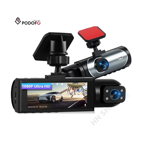 Podofo 3,16" Dual Dash Cam – elülső és oldalsó 1080P kamera, mozgásérzékelés, ciklikus rögzítés