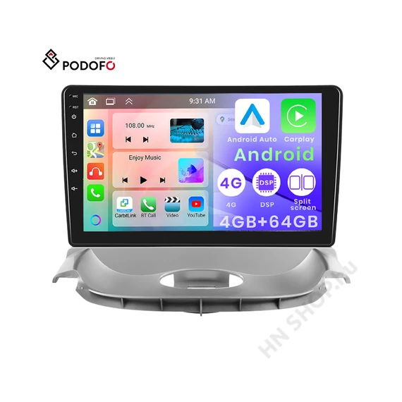 9" Android Autórádió Peugeot 206 2004-2008 – 2/32GB, 4/64GB, 6/128GB – IPS, DSP, Wireless CarPlay & Android Auto – Podofo