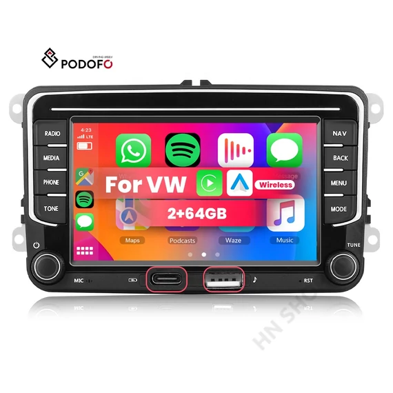 Volkswagen 7″ Android autórádió – Podofo 2 GB RAM + 64 GB ROM