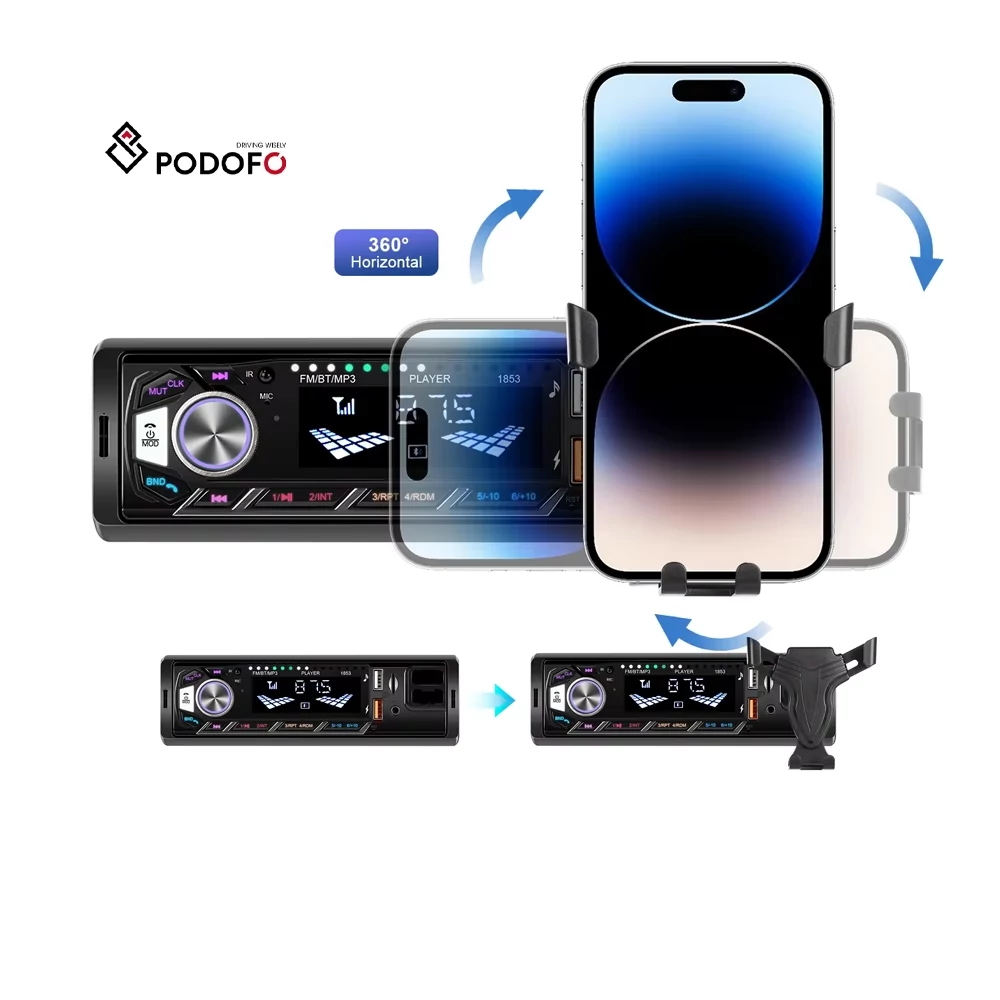 Univerzális 1 Din autórádió MP3 lejátszóval, Bluetooth-kihangosítóval és telefontartóval