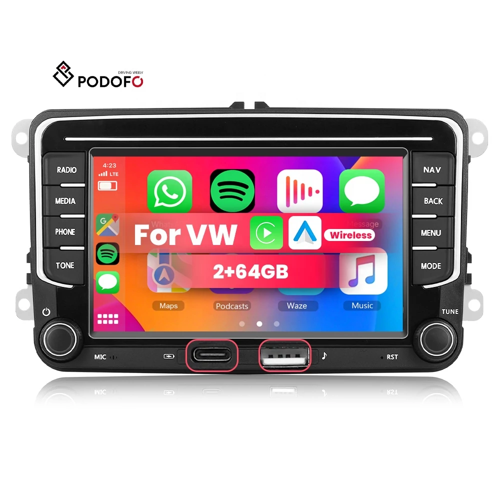 Volkswagen 7″ Android autórádió – Podofo 2 GB RAM + 64 GB ROM