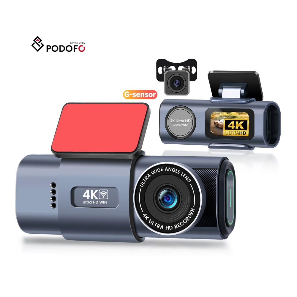 Podofo 9,66″ IPS visszapillantó dash cam – WiFi-s 4K elől-hátul, profi biztonság